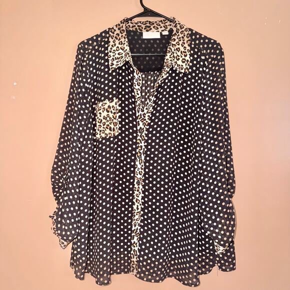 Belle Kim Gravel Women's Button Down Cheetah Print Blouse Top - Size 1X - Picture 4 of 9